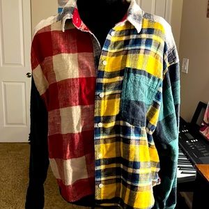 American Eagle Multi Colored Plaid Cropped Flannel